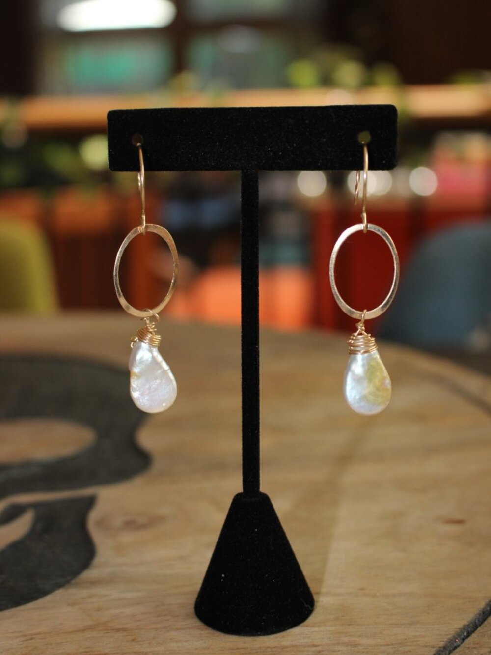 Freshwater Pearl & Gold Wire & Hoop Drop Earrings Artisan